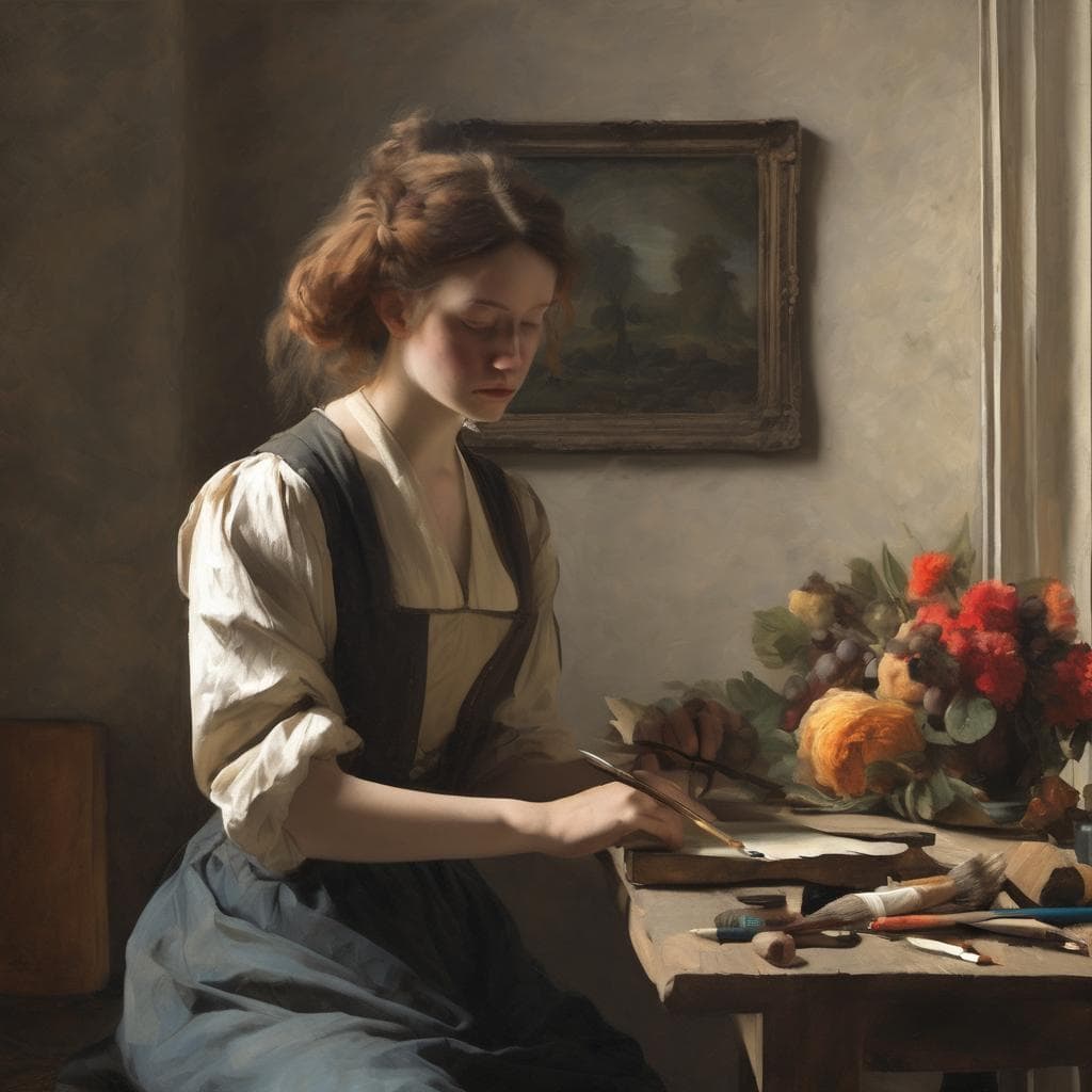 Μελέτη ζωγραφικής και γλυπτικής, τεχνικές σε καμβά και πέτρα, δημιουργική έκφραση και τέχνη.