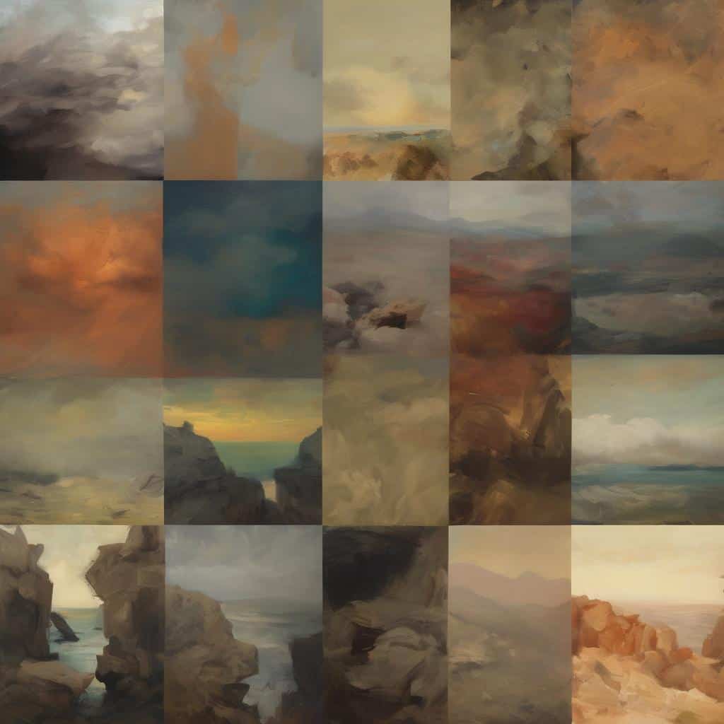 Νεφώσεις και τοπία στη ζωγραφική, τεχνικές και στυλ στην τέχνη της ζωγραφικής και της γλυπτικής, εντυπωσιακές αποχρώσεις και υφές.